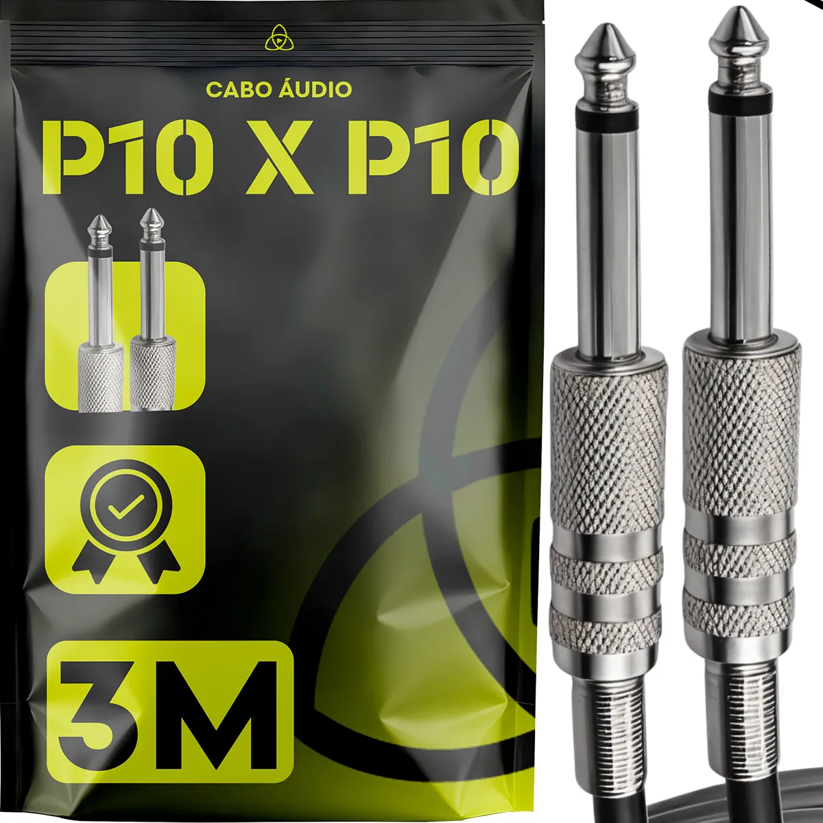 Cabo P10 X P10 De Áudio Stereo 3 Metros Niquel Profissional Trinity