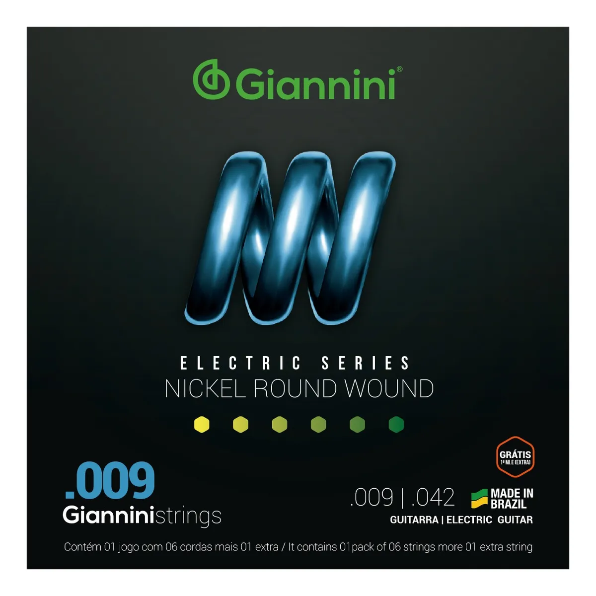 Jogo De Cordas Giannini Guitarra 09 Geegst9 1ºmi Extra